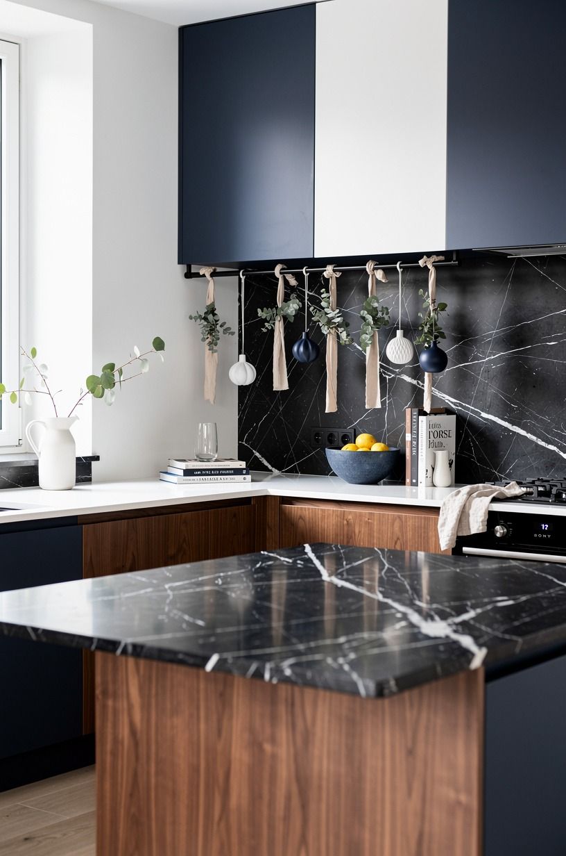 Hang removable cabinet-front garlands with a tension rod