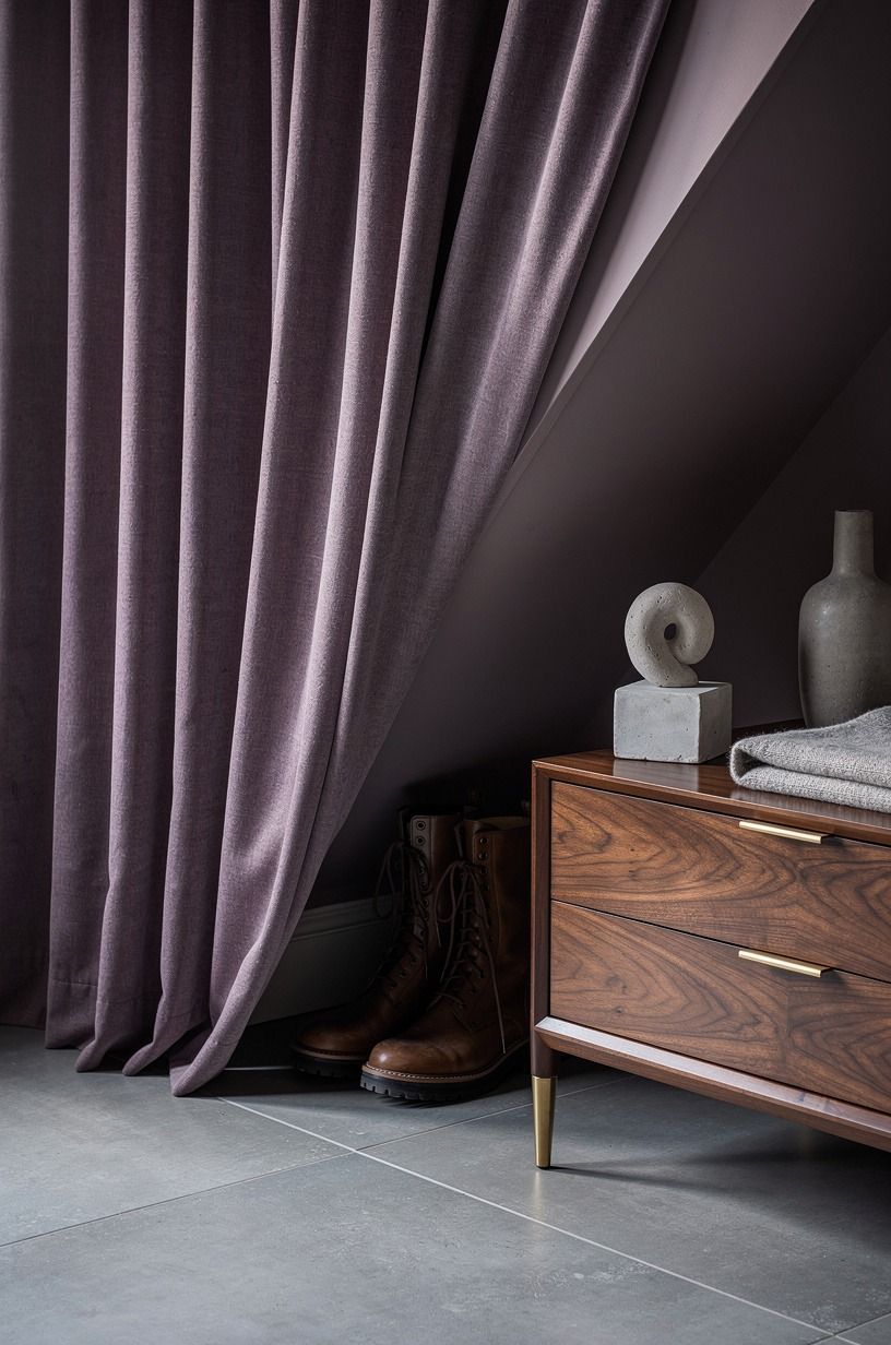 Store Boots Behind the Curtain Line in a Stair Nook