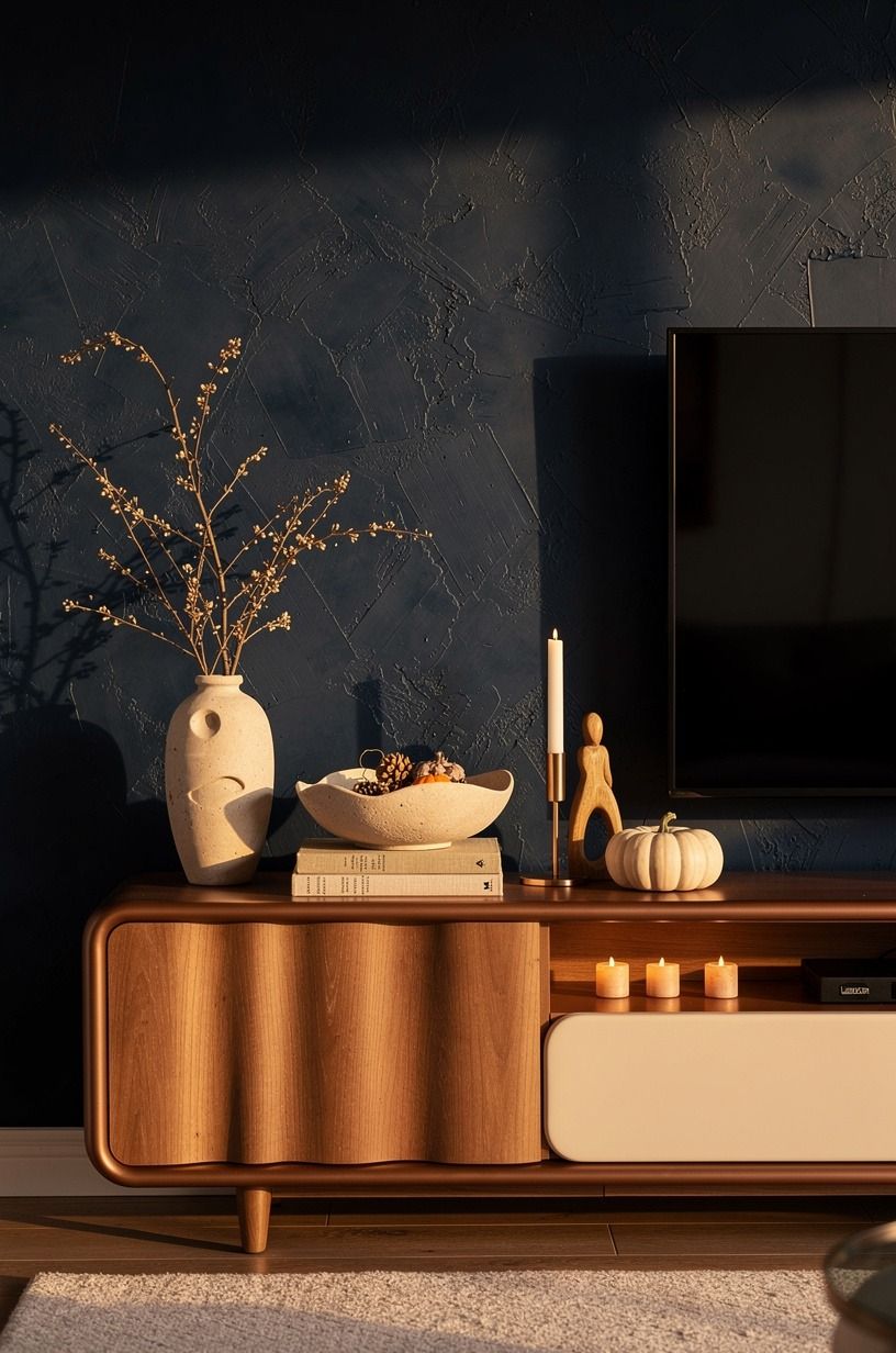 Paint the backdrop for warmer TV console decor