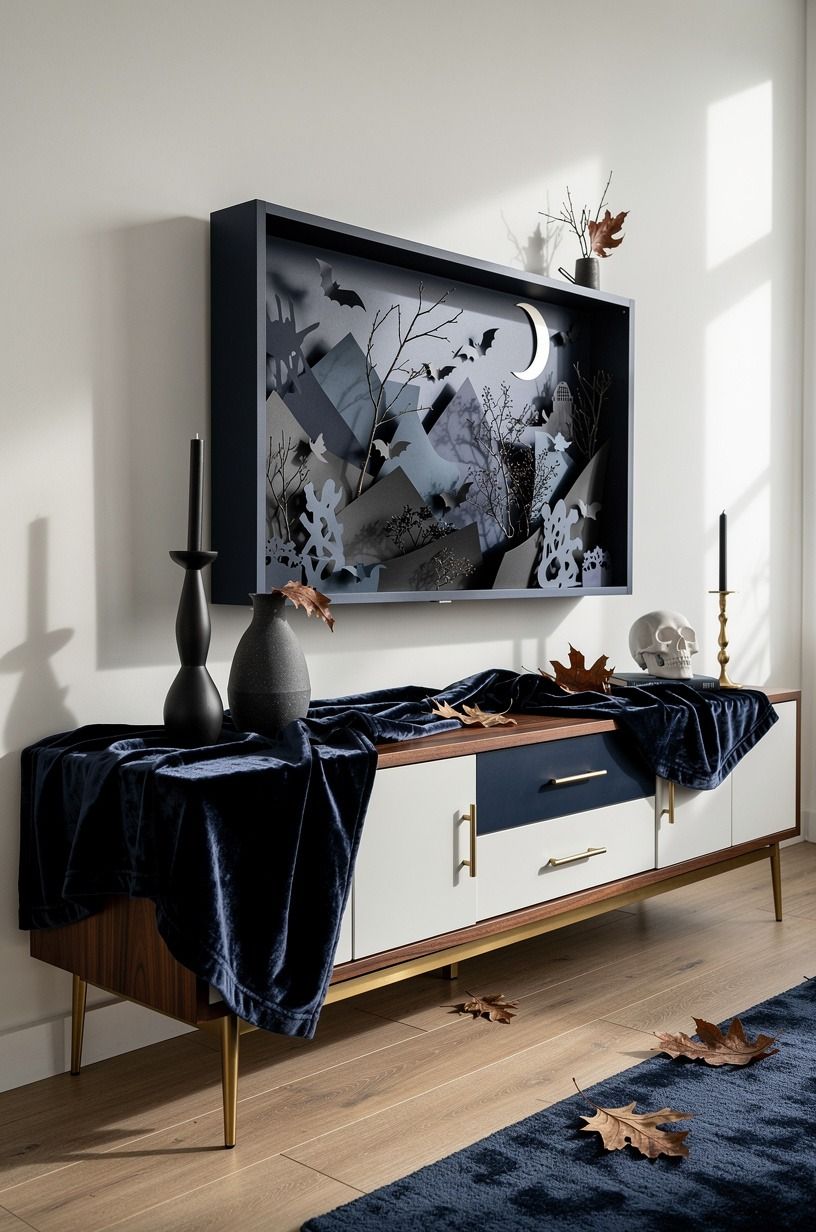 Swap plastic pumpkins for a Shadow Box Sweep