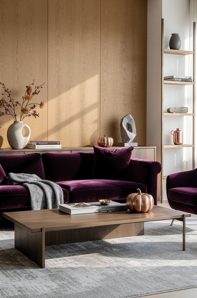 Choose warm wood over orange overload for a Halloween accent wall
