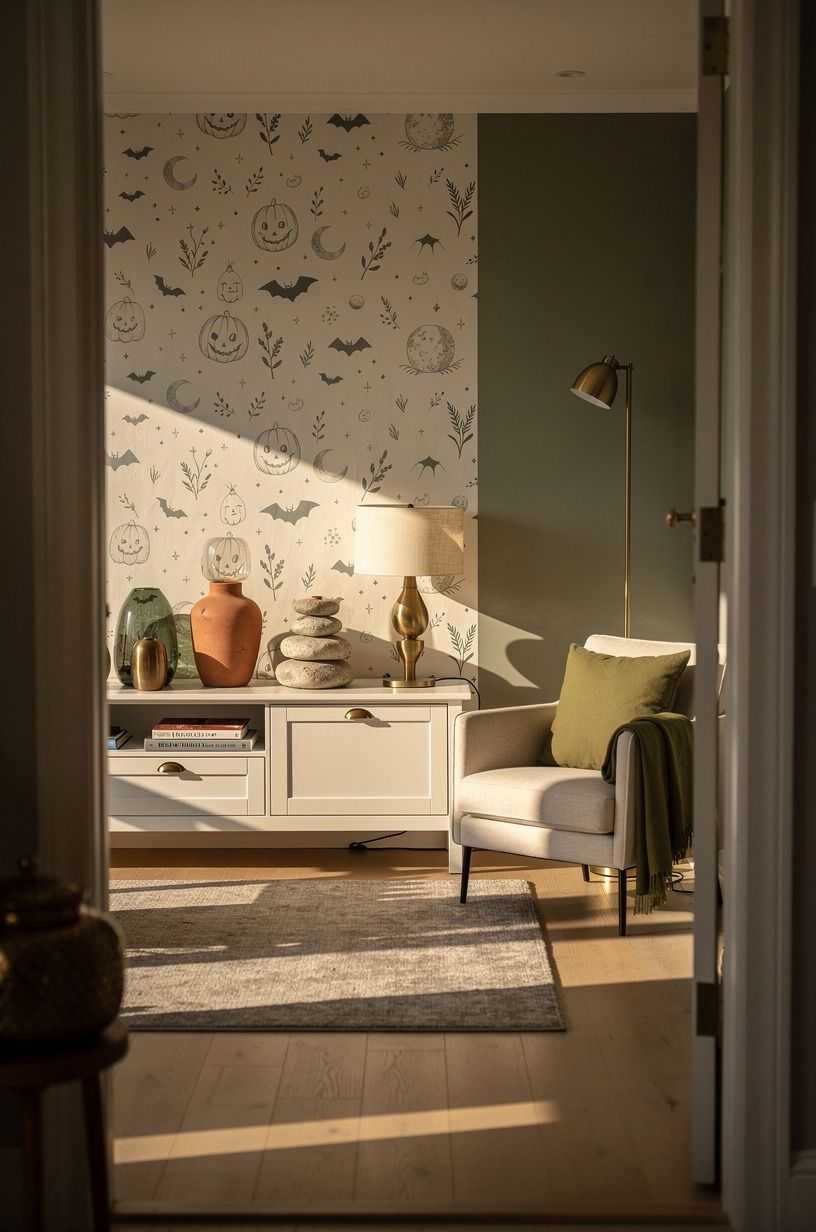 Mix removable wallpaper Halloween prints with Pigeon and HEMNES