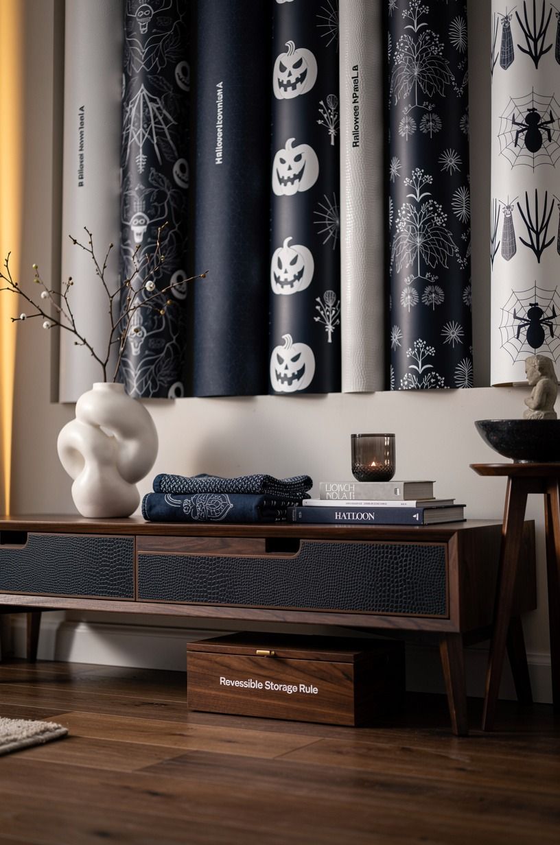 Store removable wallpaper Halloween panels with the Reversible Storage Rule