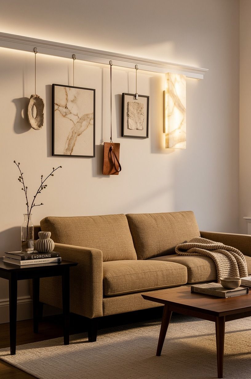 Swap full coverage for renter decorating ideas with a picture rail