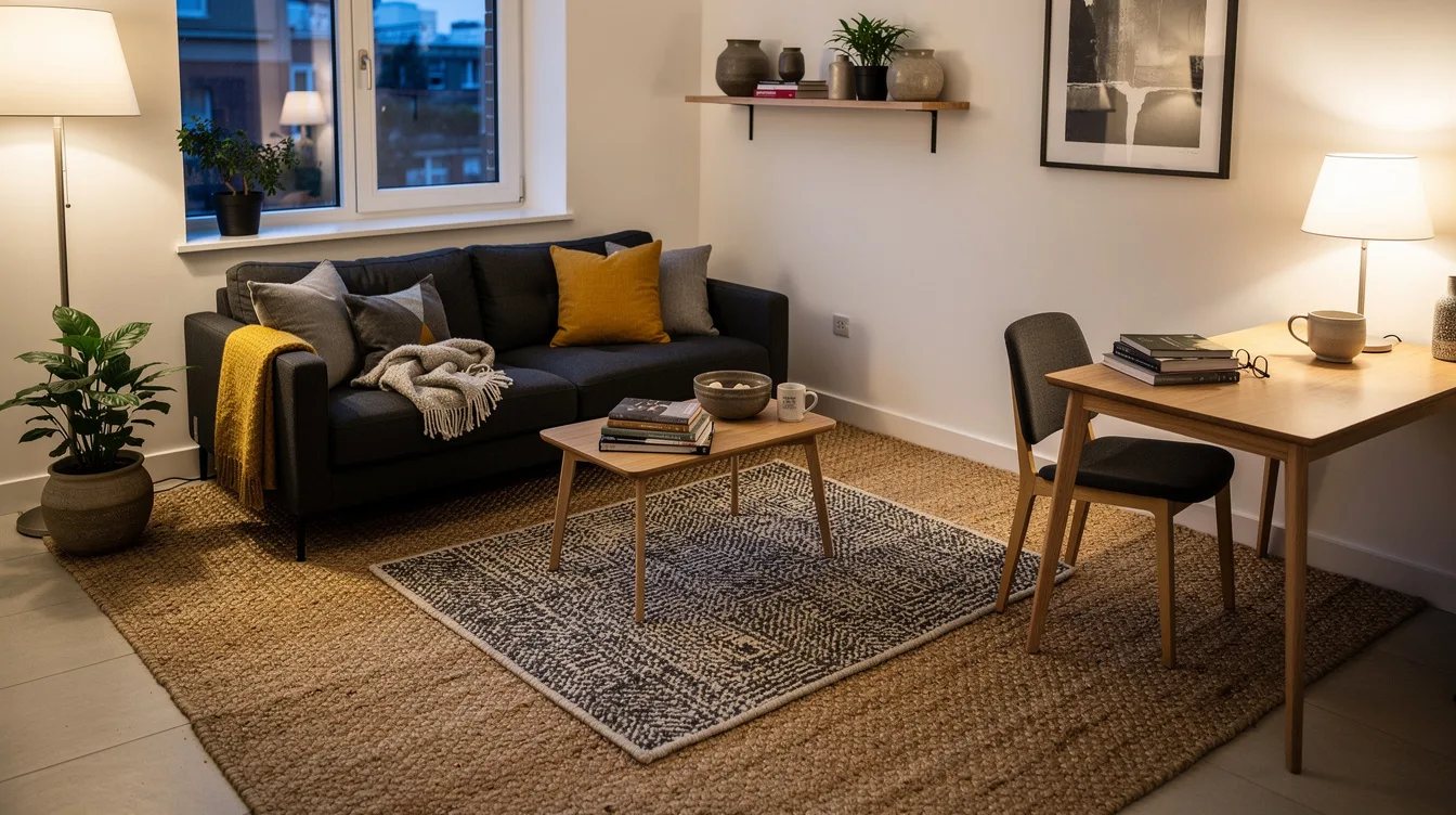 Layer a Small Wool Rug Over Jute to Link Two Zones