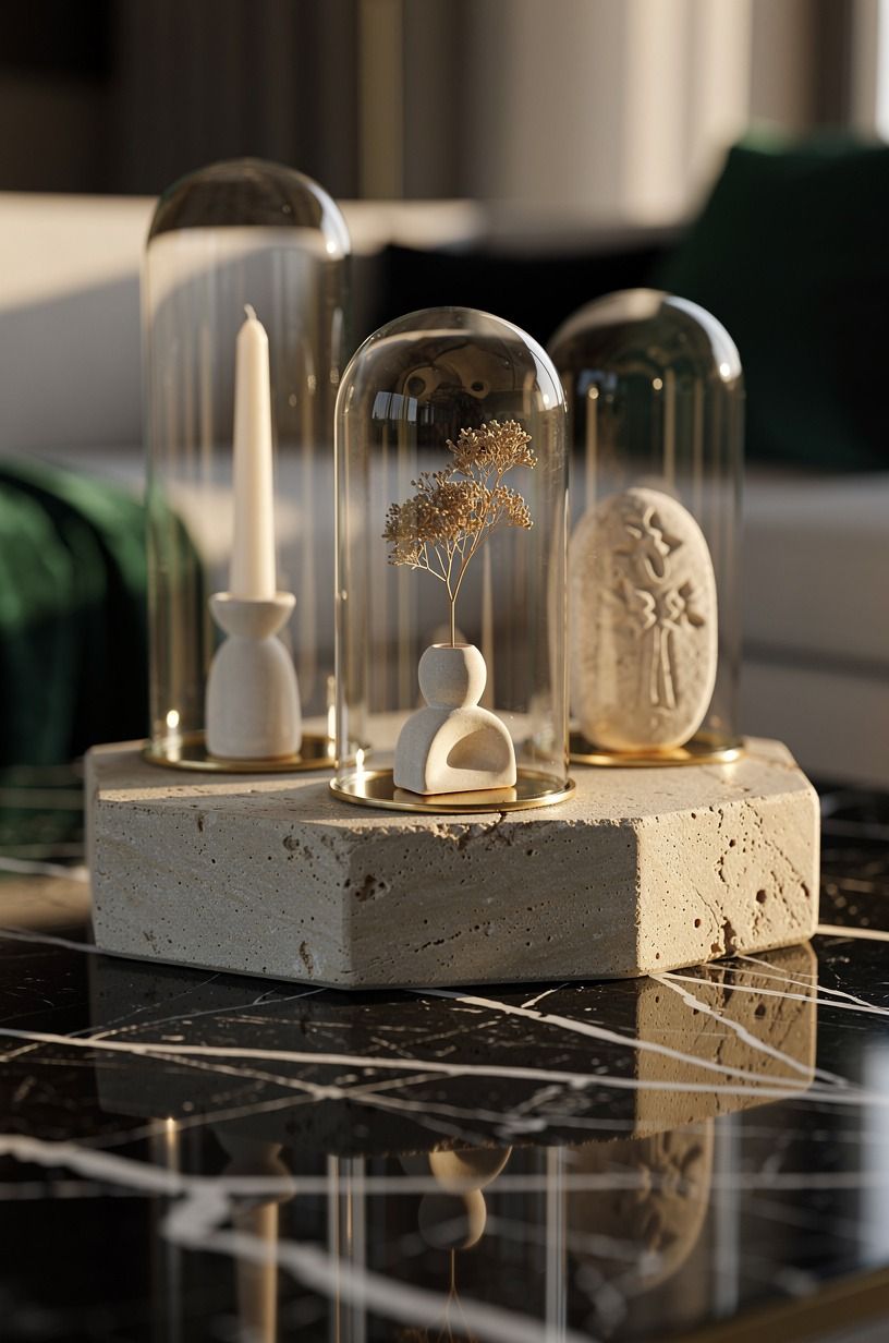Anchor the scene with a low stone base