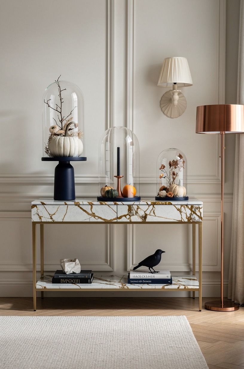 Frame the bell jars beside three light sources