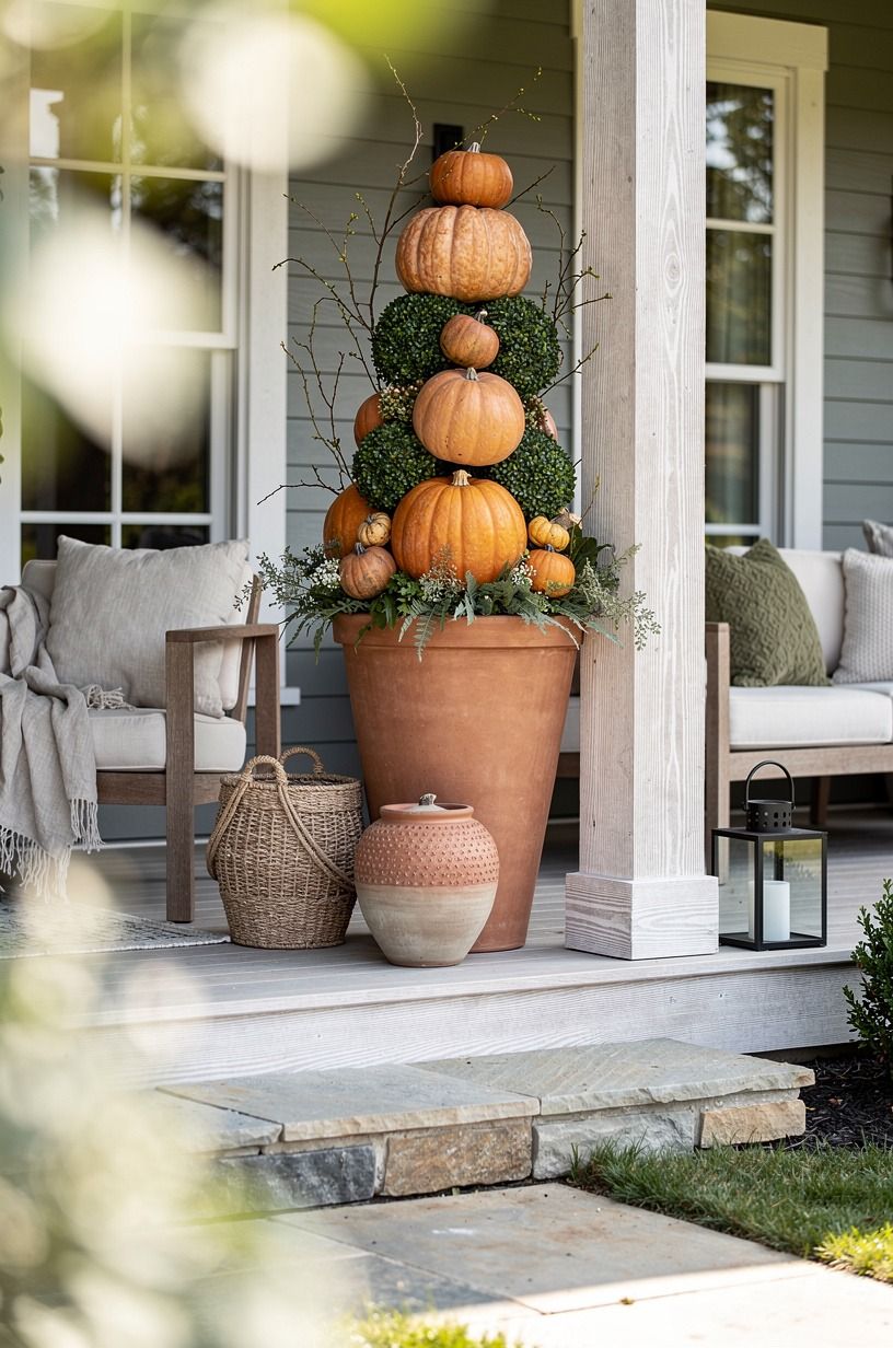 Build a Pumpkin Topiary in a Tall Planter