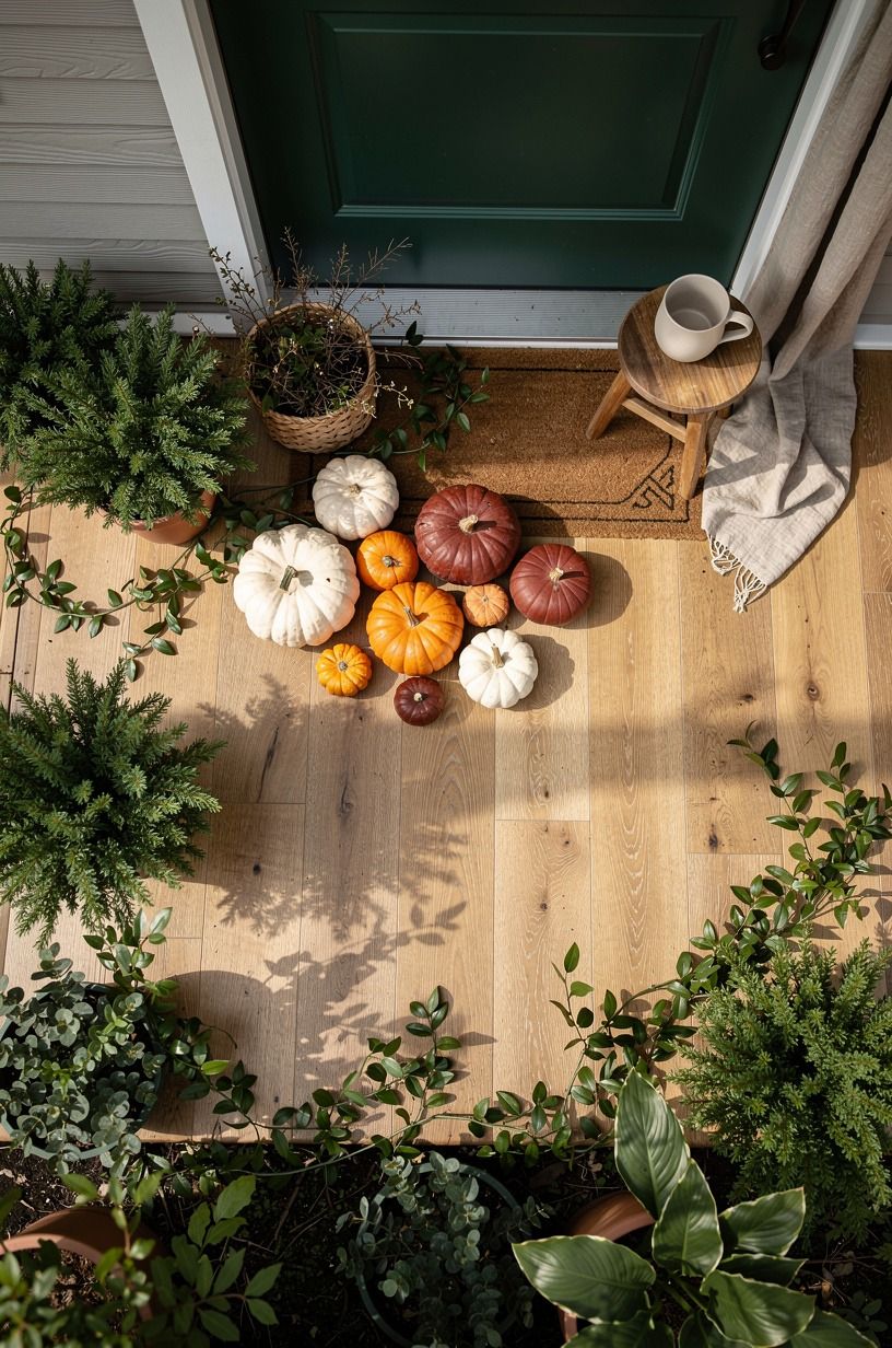 Frame a Small Porch Pumpkin Display With Greenery