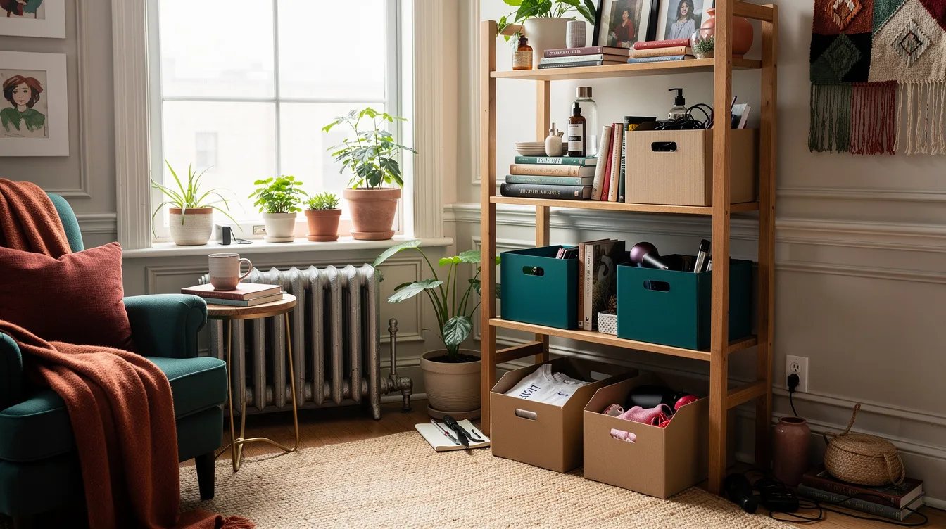 Soften Open Shelving With Paper Bins