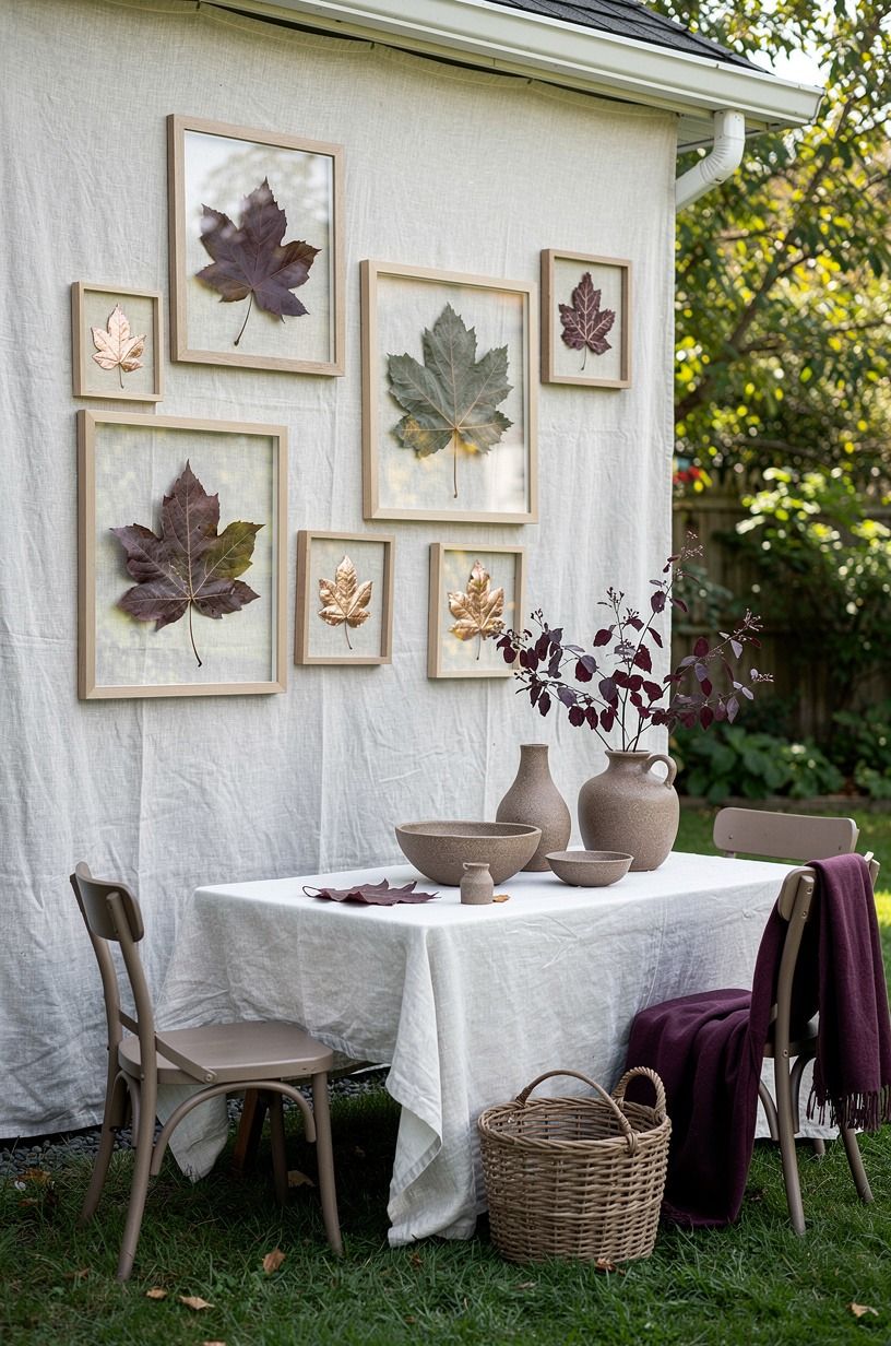 Frame pressed leaves as natural Halloween art