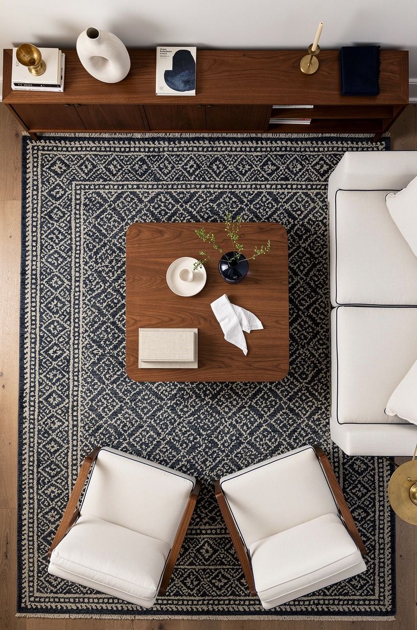 Frame the room with a 9x12 wool rug