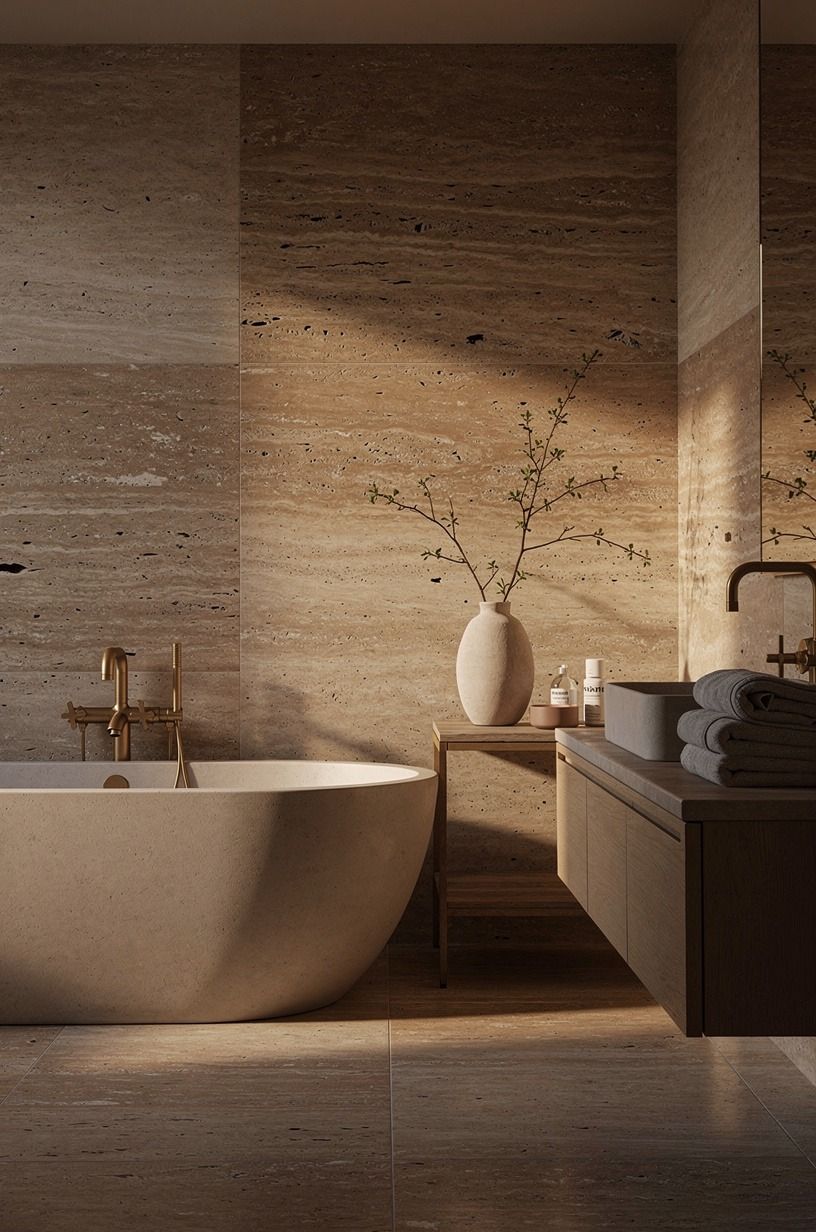 Let the Two-Tone Travertine Wall Do the Work