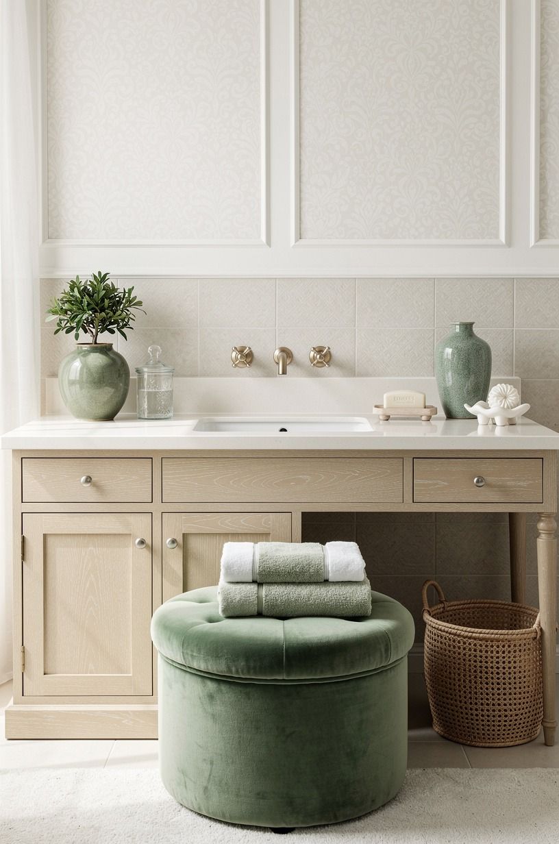 Photograph Texture Over Pattern in the White and Cream Bathroom