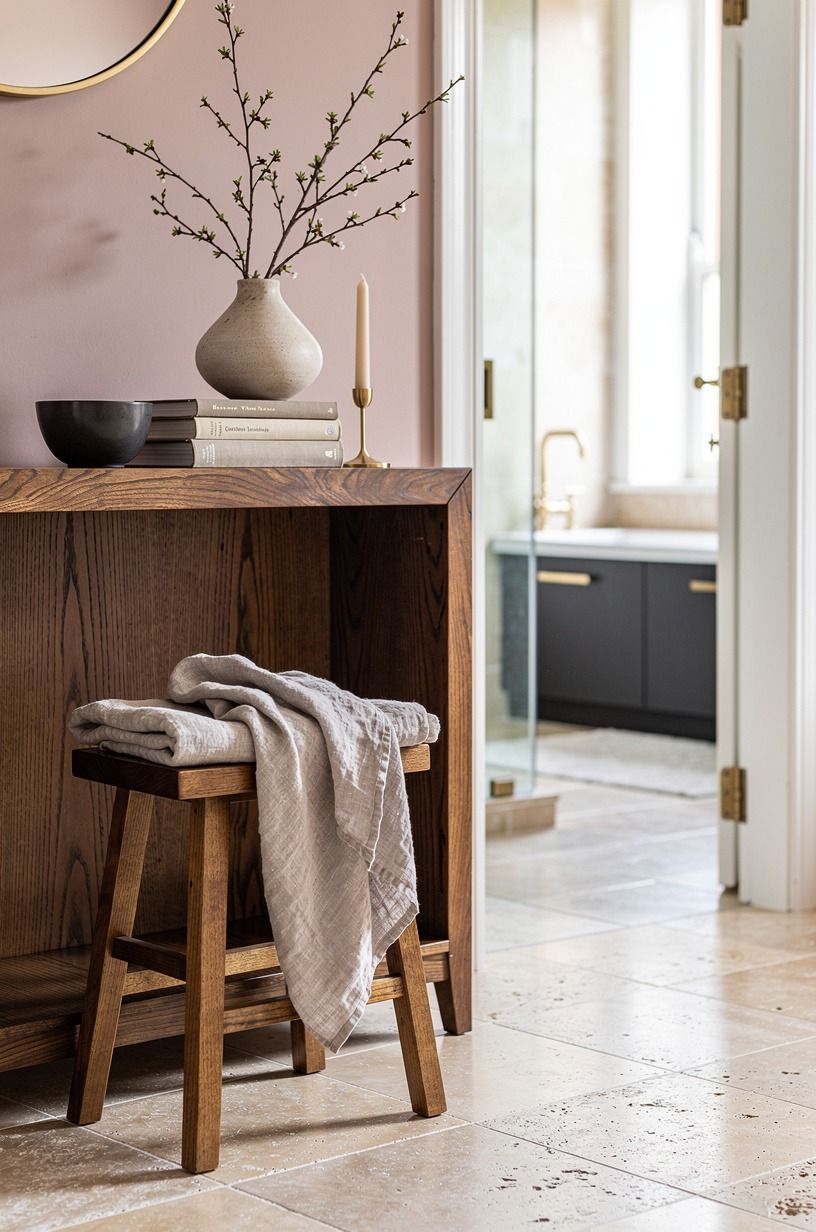 Should You Add Warm Wood to Light Travertine Tile?