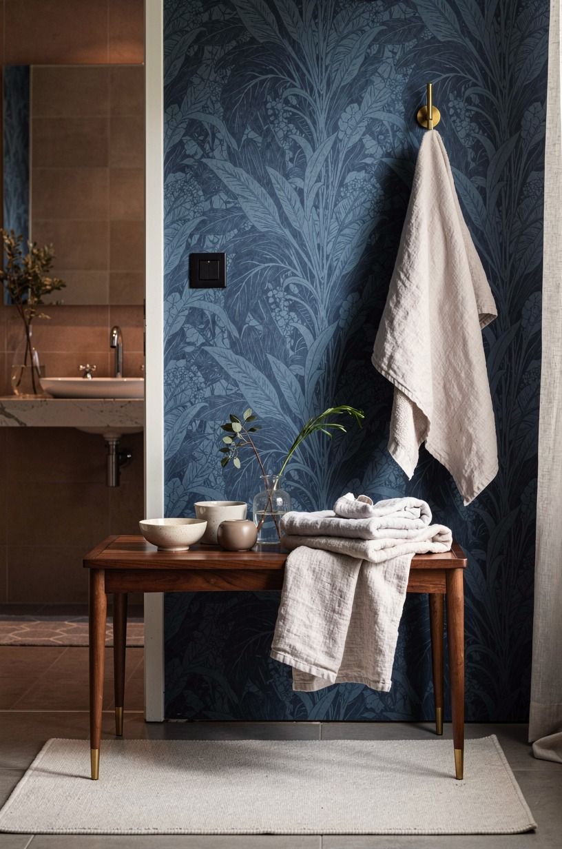 Add pattern with blue botanical wallpaper