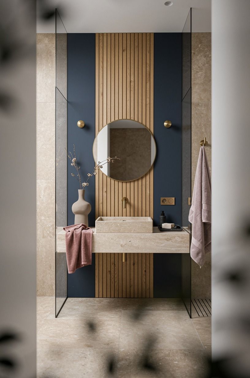 Build a blue and wood contrast wall
