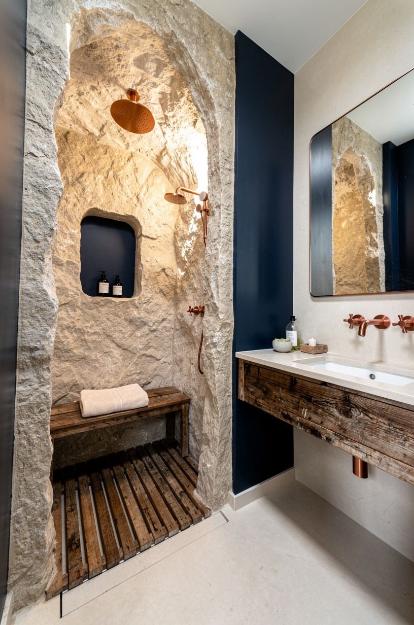 Can a small bathroom carry a dramatic cave style shower?
