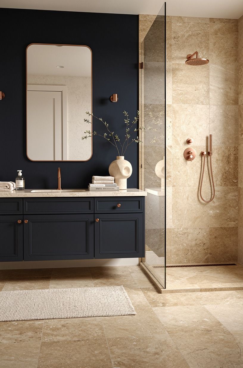 Float a vanity beside the open shower