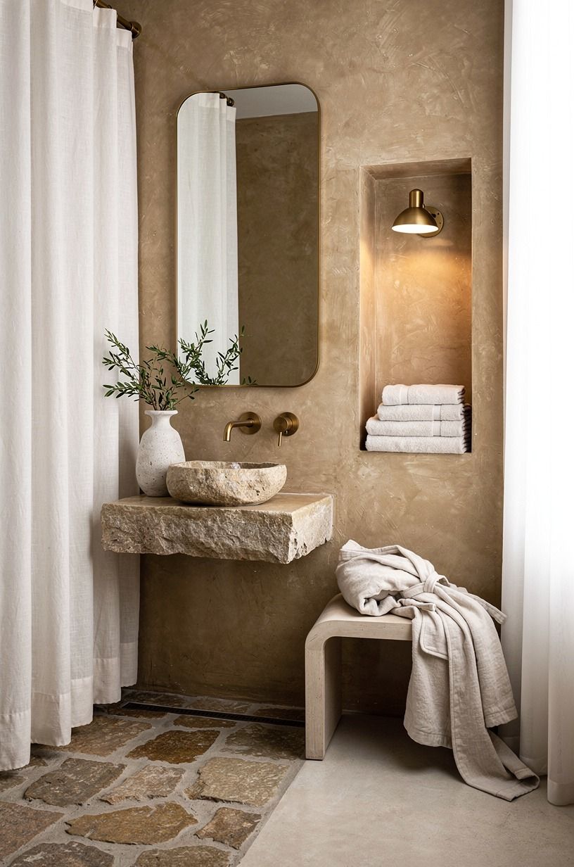 Mix rough stone with smooth cotton