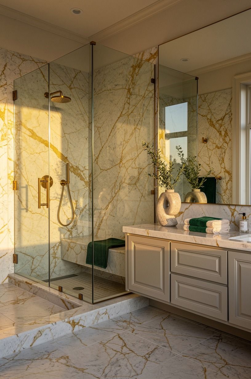 Skip bright grout for a quieter stone rock shower
