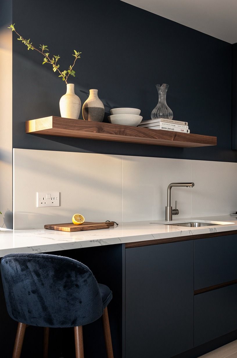 Float a chunky wood shelf