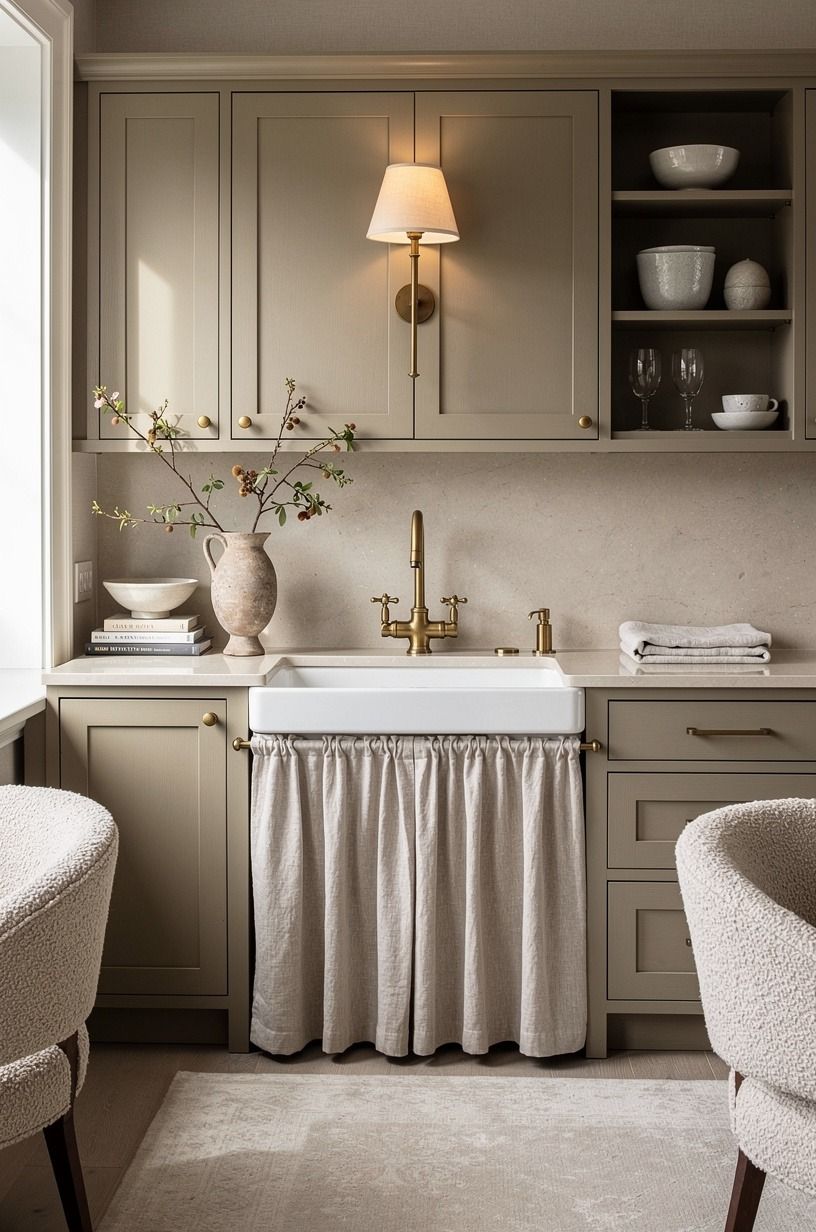 The Sink Curtain That Softens the Cabinets