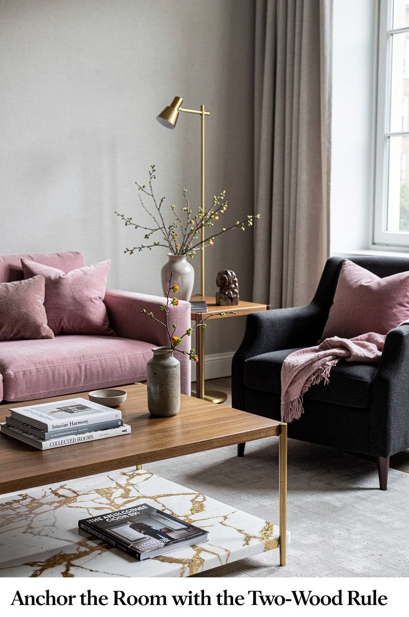 Anchor the Room with the Two-Wood Rule