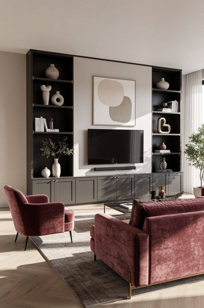 Layer a Fireplace-Free Living Room Media Wall