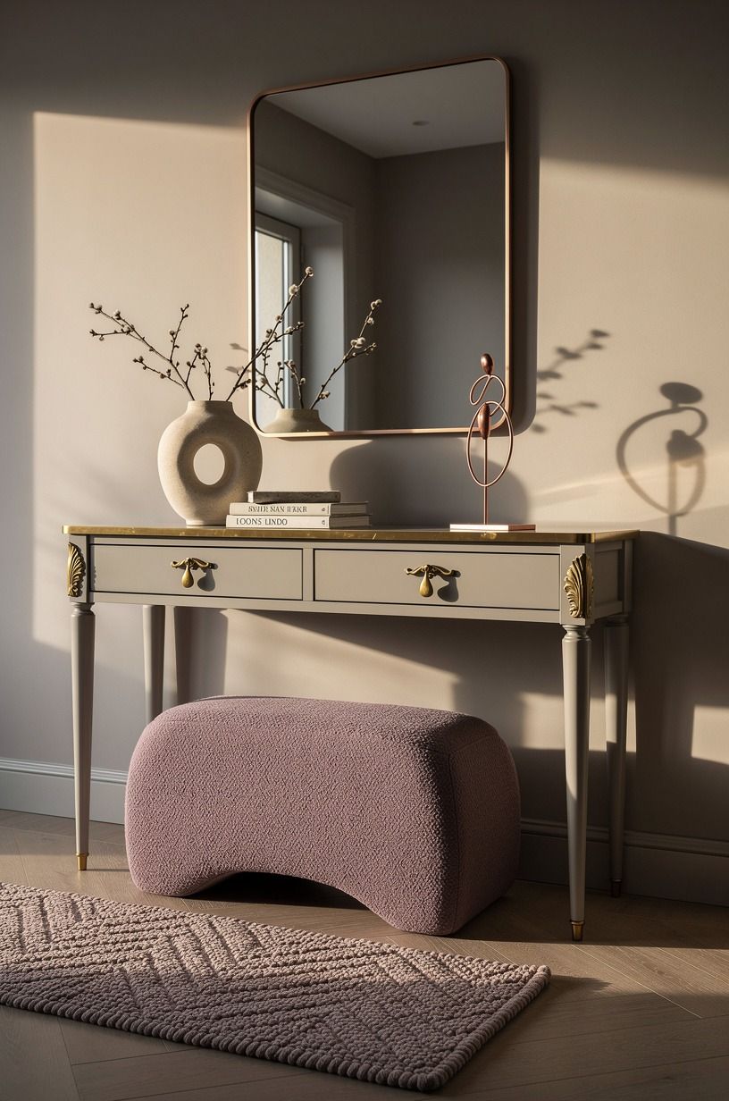 Mix antique brass with a painted console