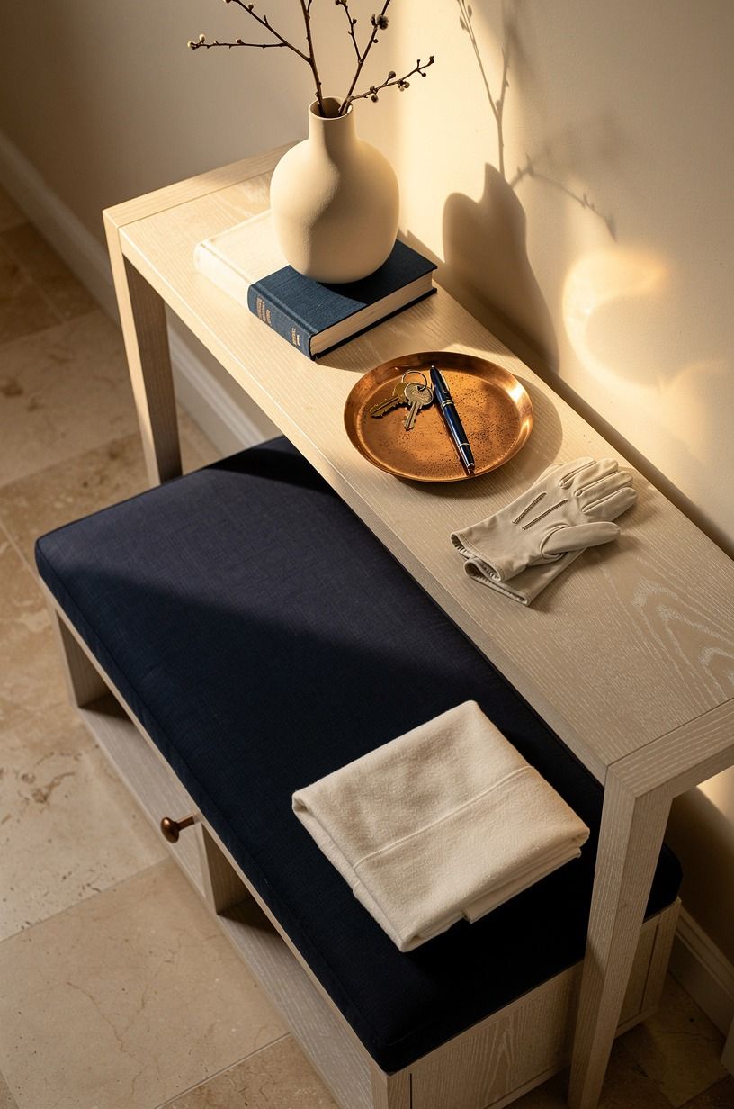 Pair a storage bench with a narrow console