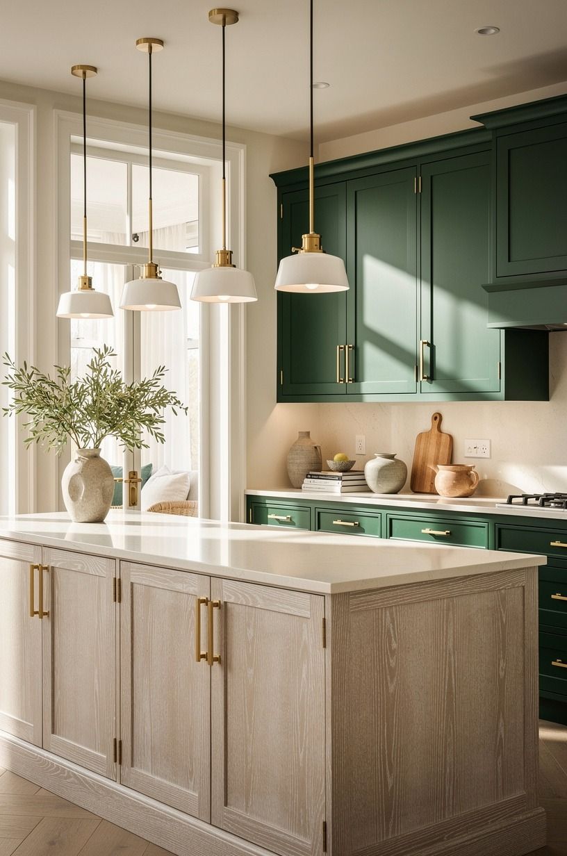 Hang Pendants that Repeat the Cabinet Rhythm