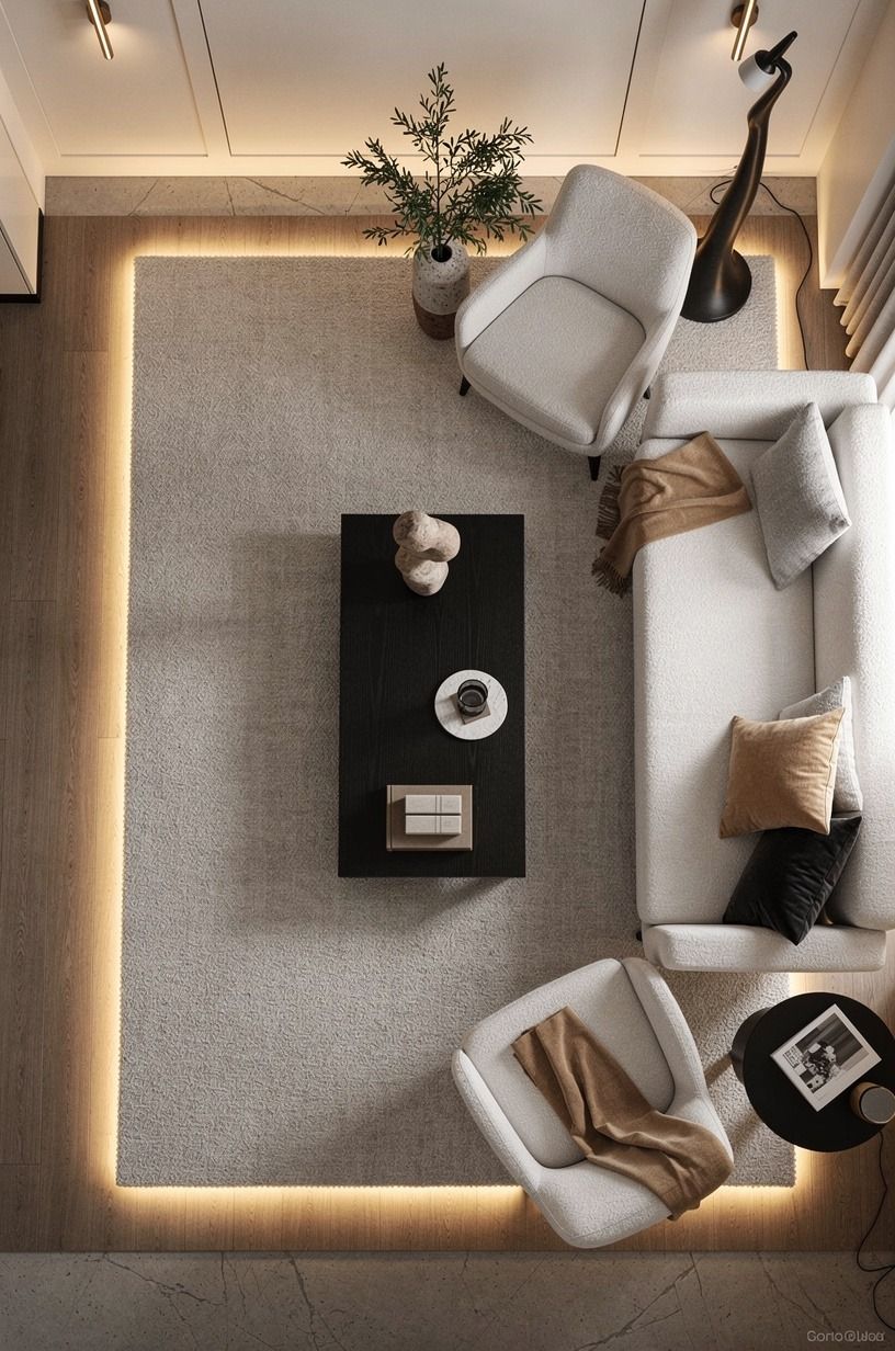 Anchor the Room With a Lit Rug Edge