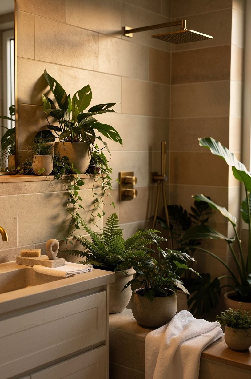 Layer an Indoor Jungle Shower With Quiet Tile