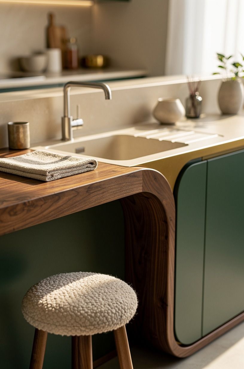 Frame the sink with a warm wood shelf