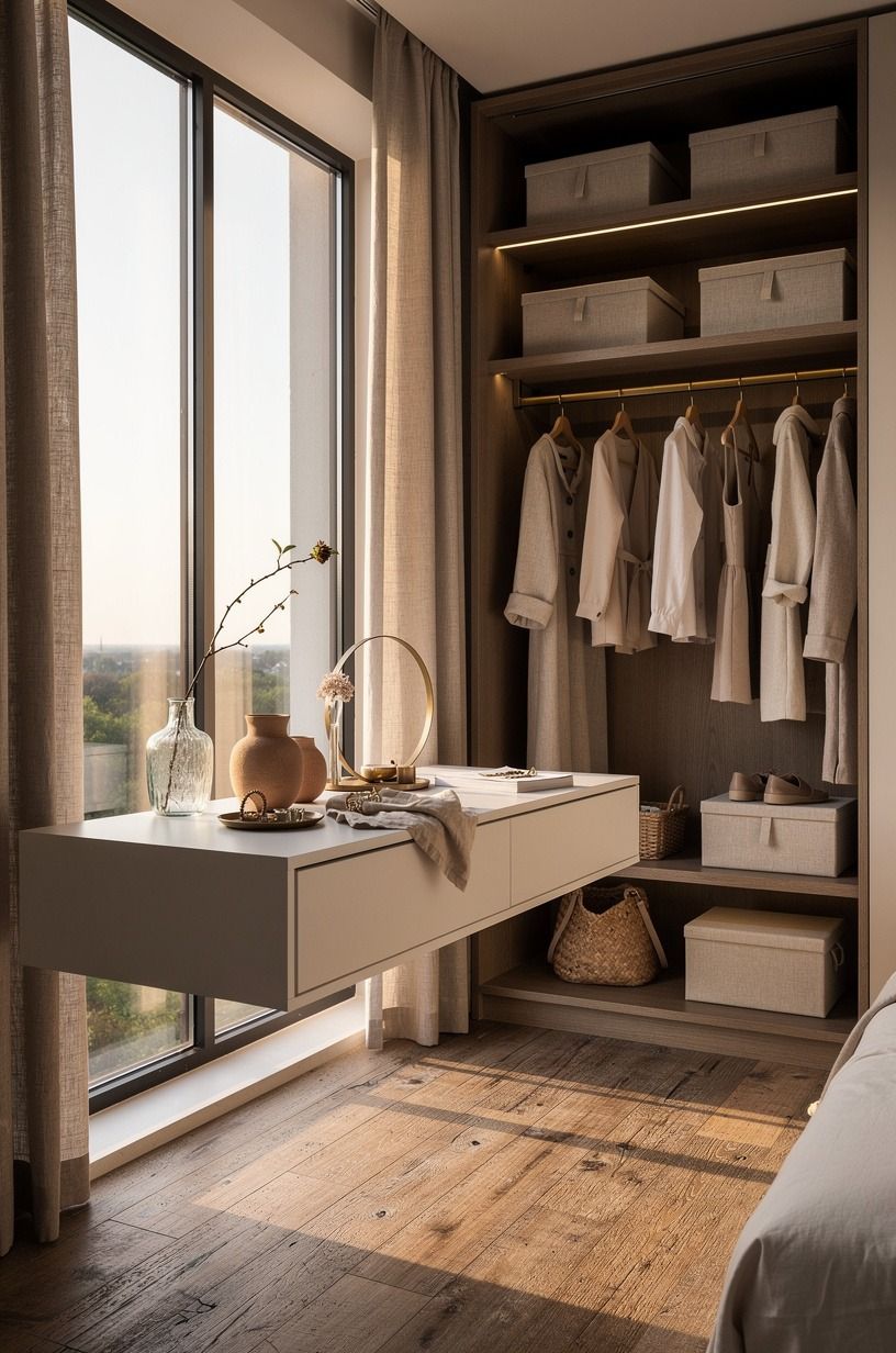 Float a white dressing table near the light