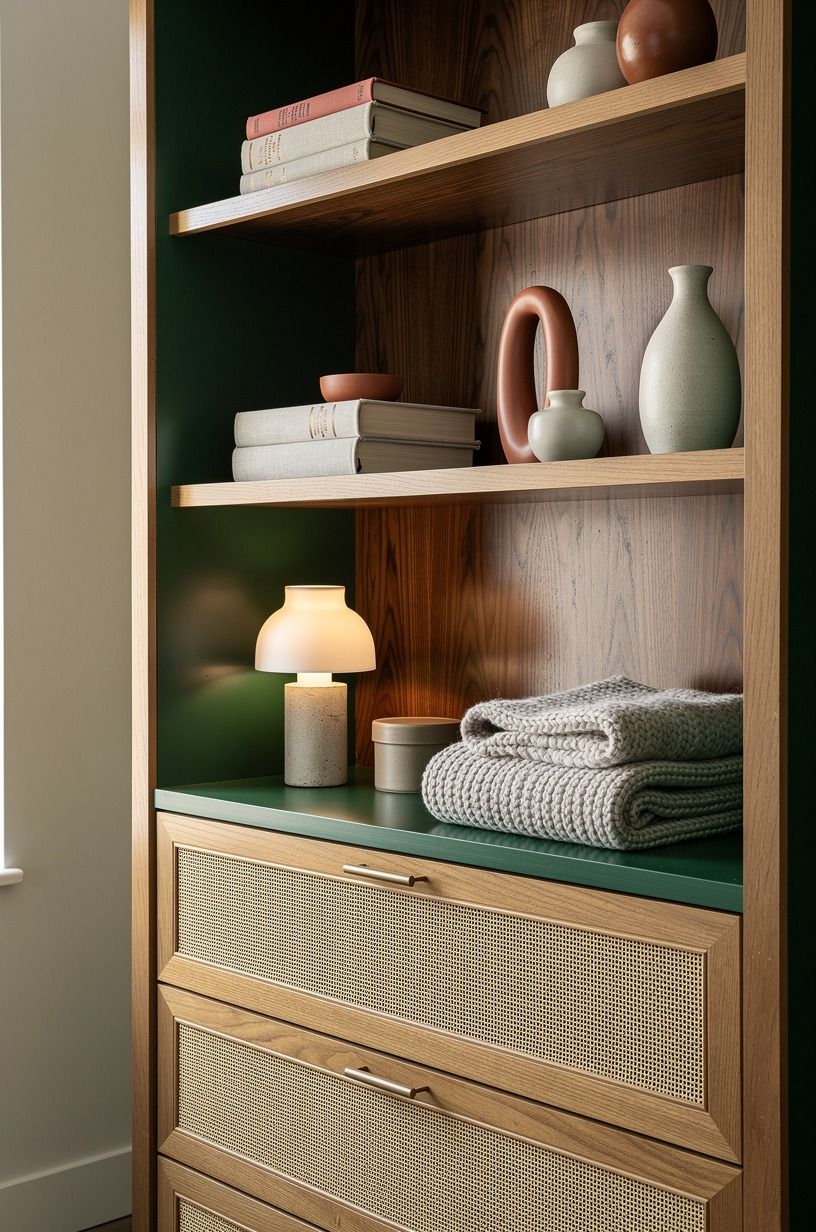 Open shelves or woven drawer fronts?