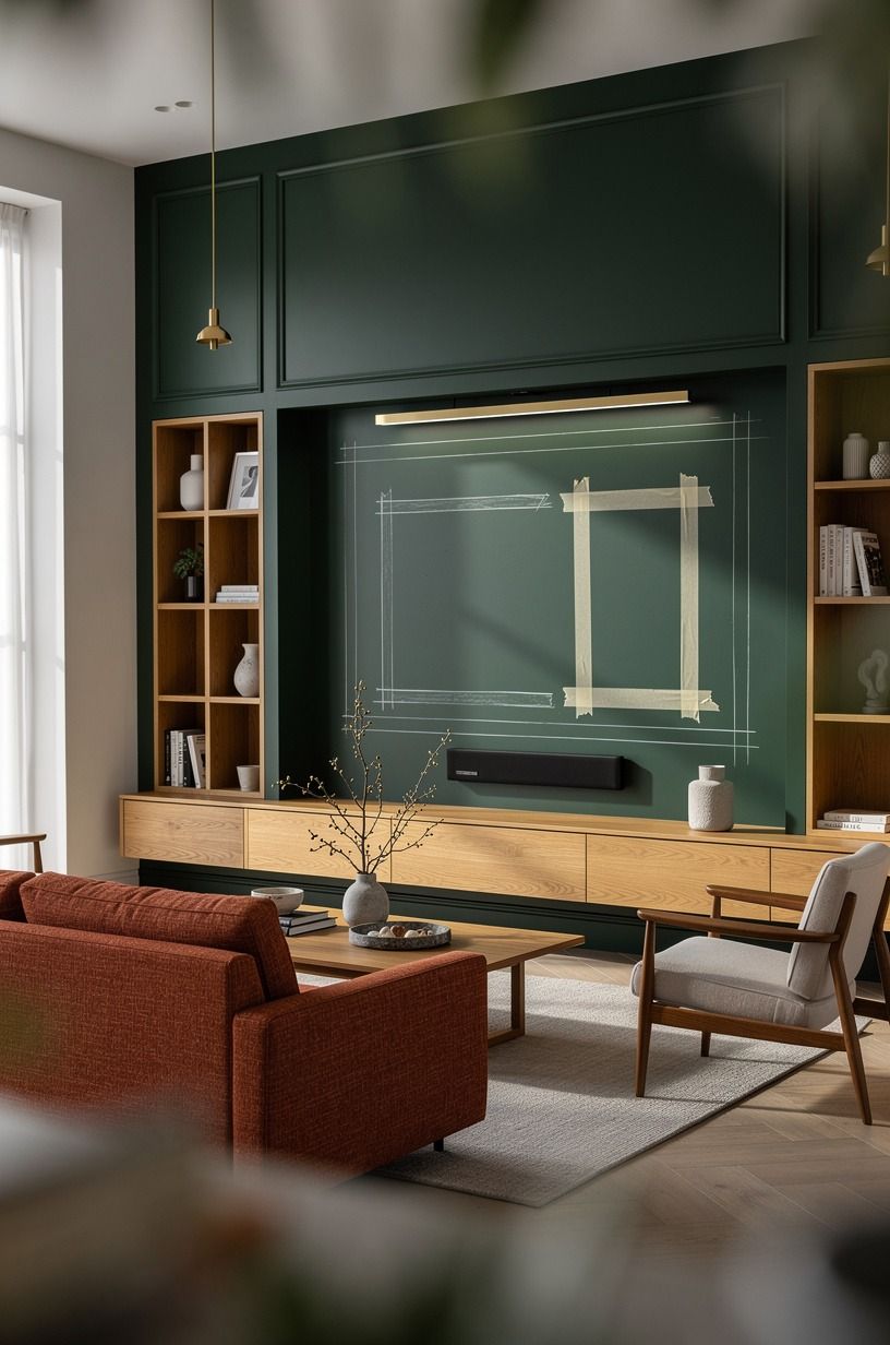 What should you measure before building the TV panel wall?