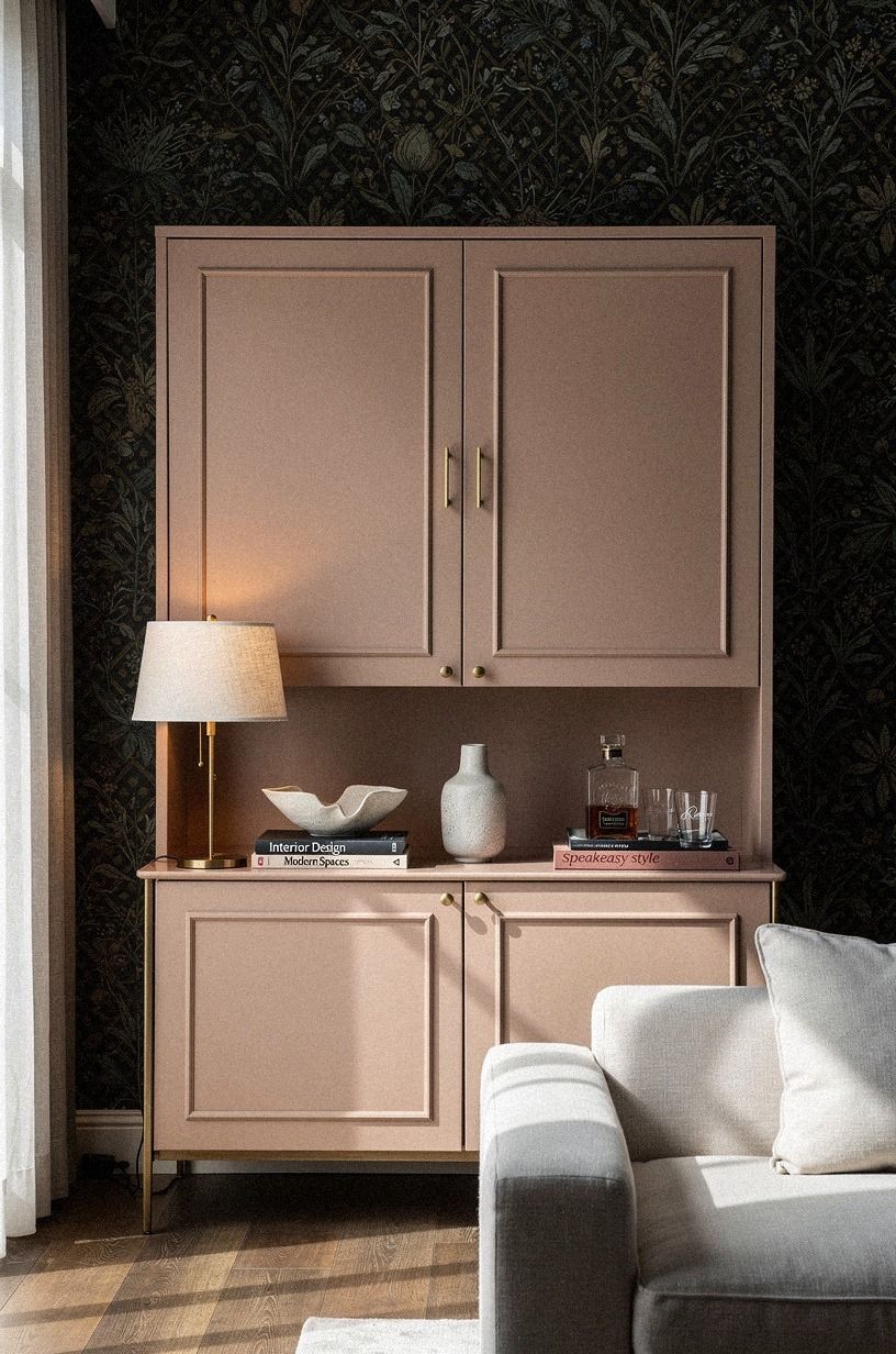 Swap Open Shelves for a Hidden Bar Cabinet