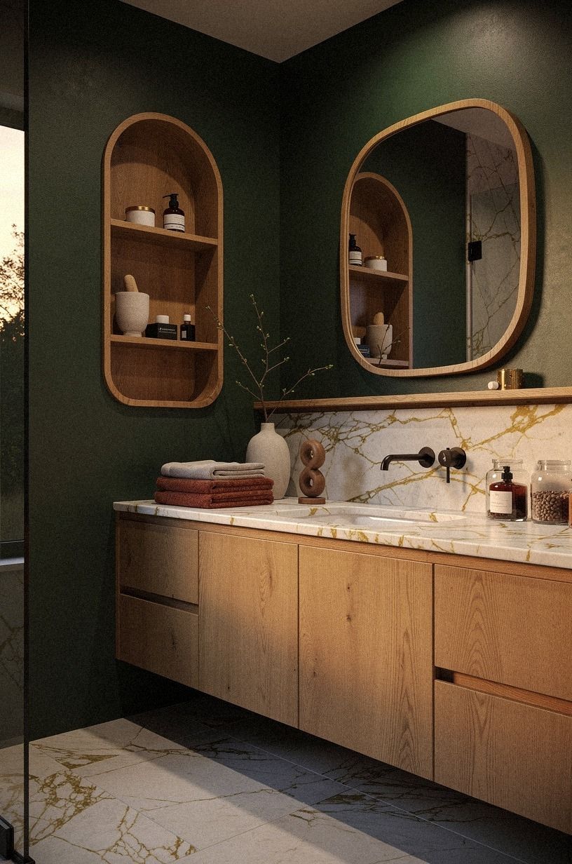 Anchor the Vanity With Warm Wood