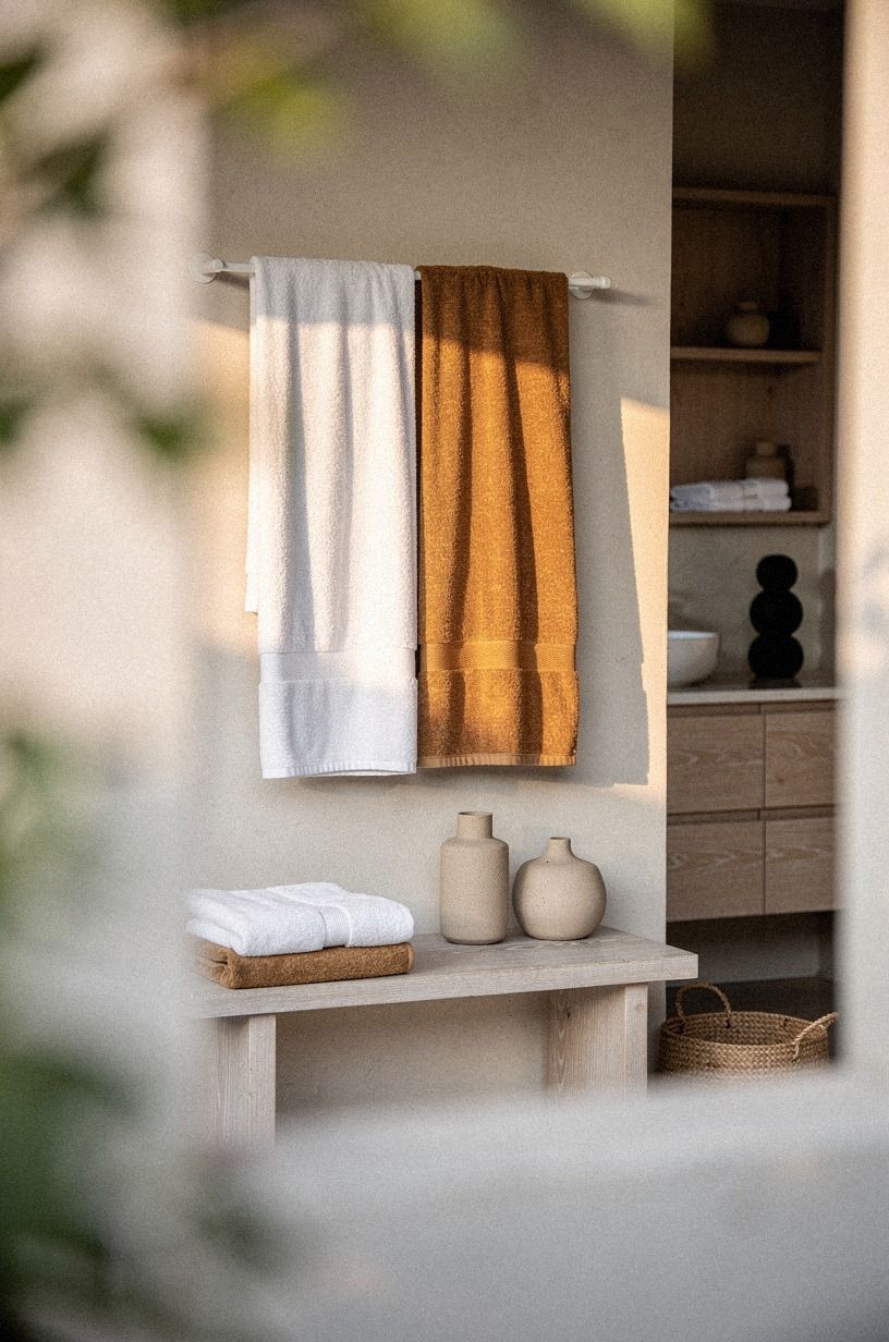 Hang Turkish cotton towels within easy reach