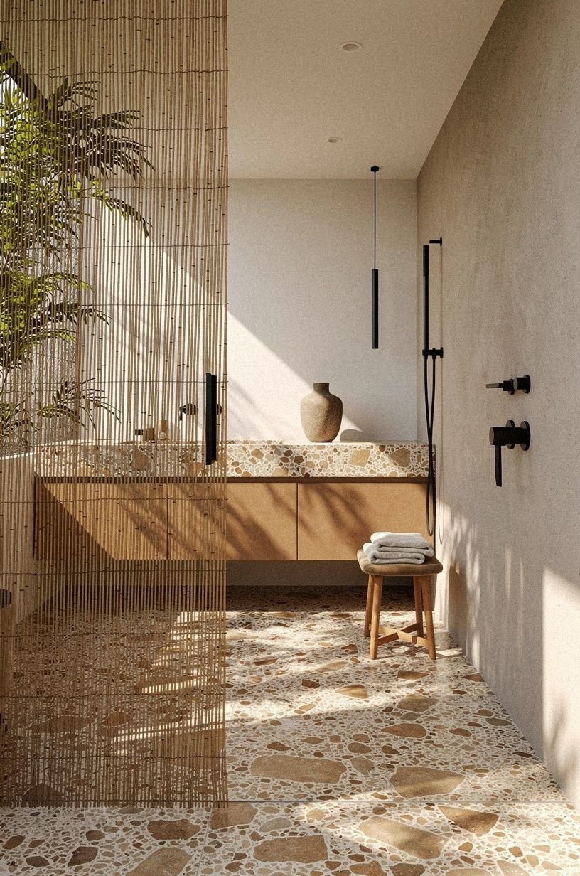 Layer privacy with a reed screen and a solid wall