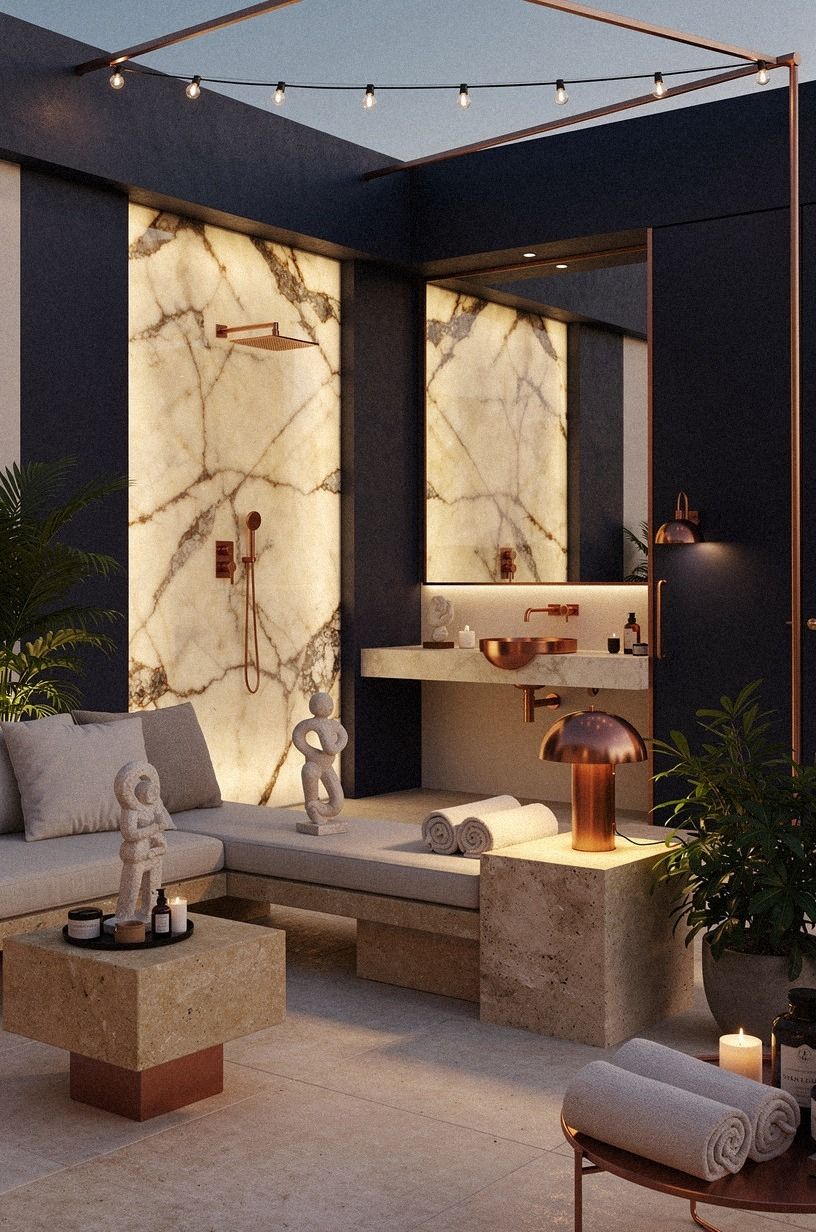 Pair warm stone with one bold metal finish