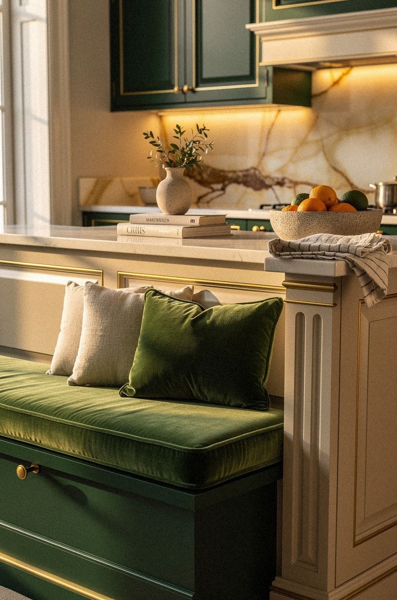 Add a Soft Bench Cushion With Sage Mohair Velvet