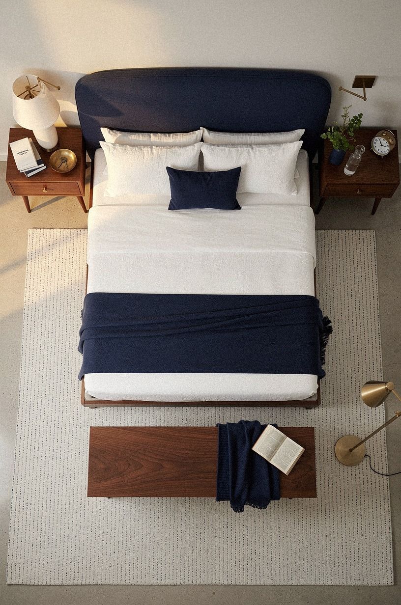 Choose an upholstered headboard with a soft edge
