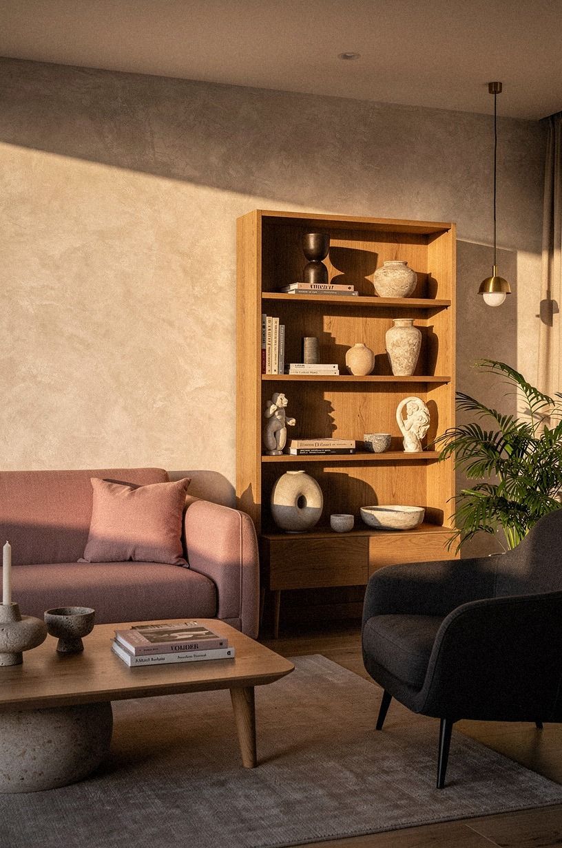Choose open oak shelving over bulky towers