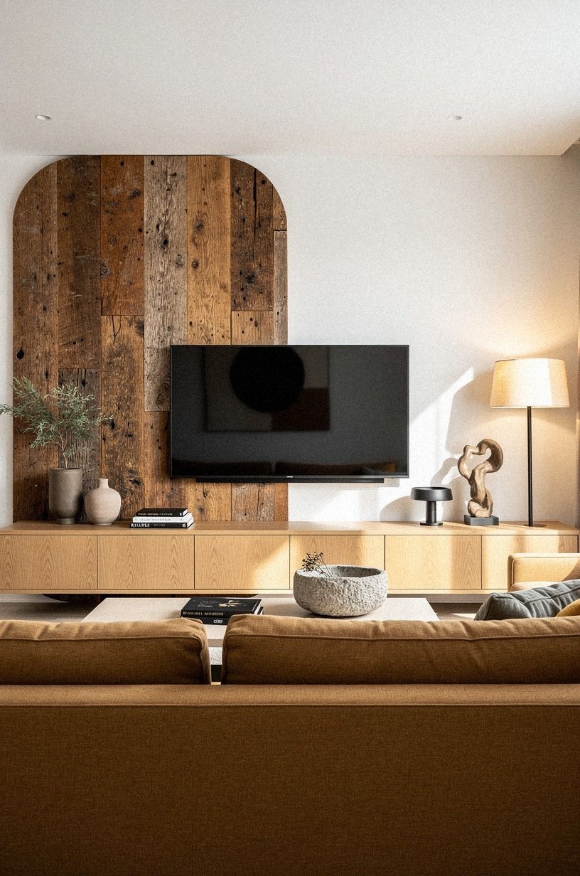 Mix two woods for a softer long media wall