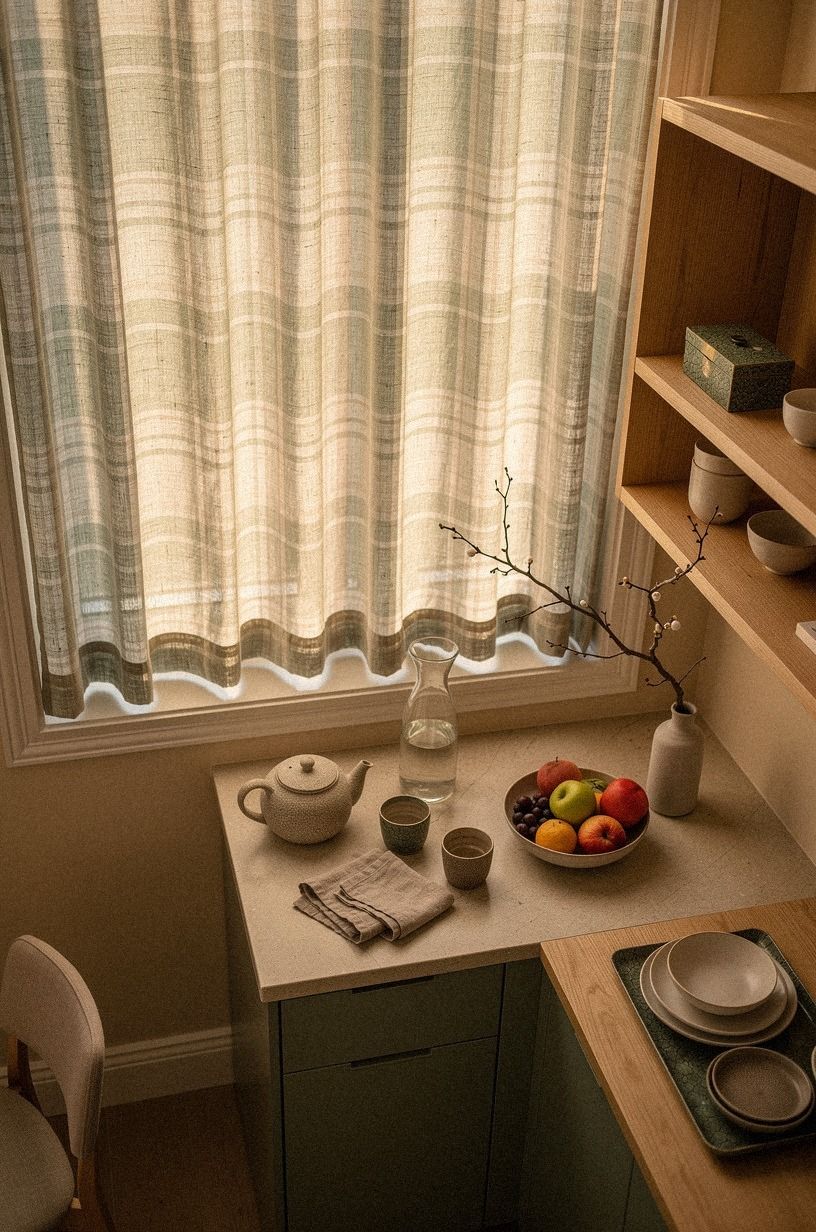 Frame the Window With Soft Plaid and Quiet Trim