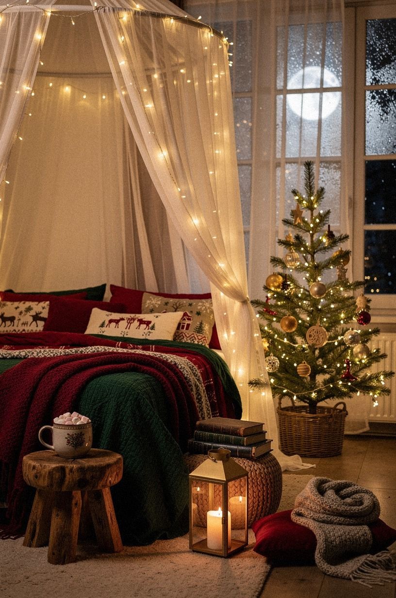 Hang a Canopy of Soft Light for Holiday Bedroom Ideas