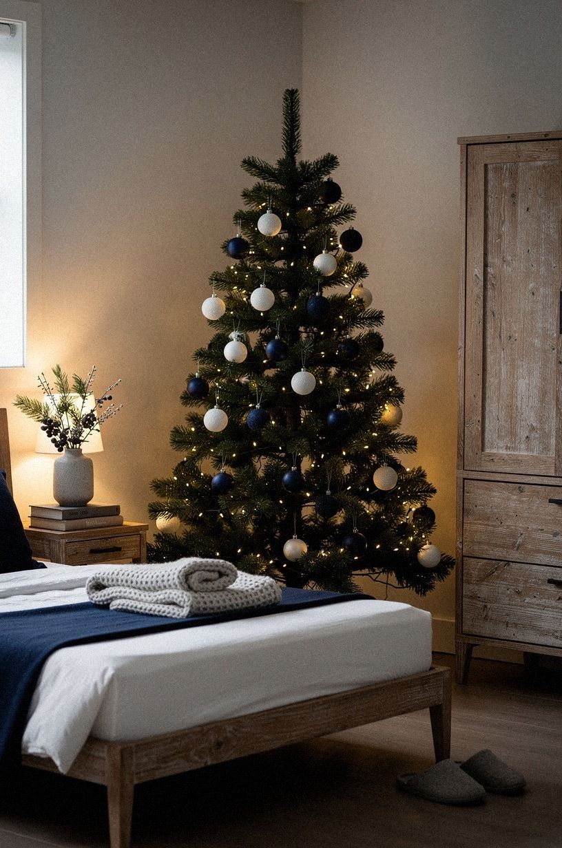 Style One Quiet Christmas Tree in a Small Bedroom